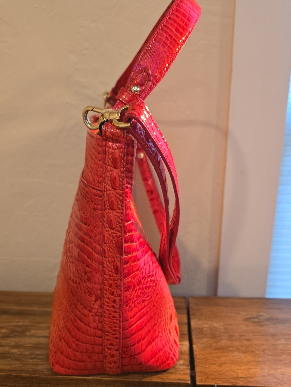Brahmin Vibrant Red-Orange Croc-Embossed Shoulder Bag - Picture 2 of 6